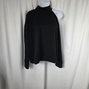 Nine West Shirt Womens Large Black Cold Shoulder Mock Neck Long Sleeve Top